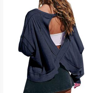 NEW Women's Backless Loose Tops Long Sleeve Workout Tops